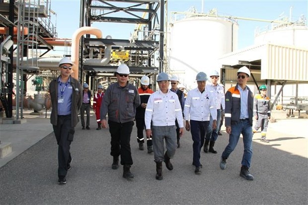 The delegation led by Chairman of Members' Council Hoang Quoc Vuong visits a plant of the  Bir Seba field.
