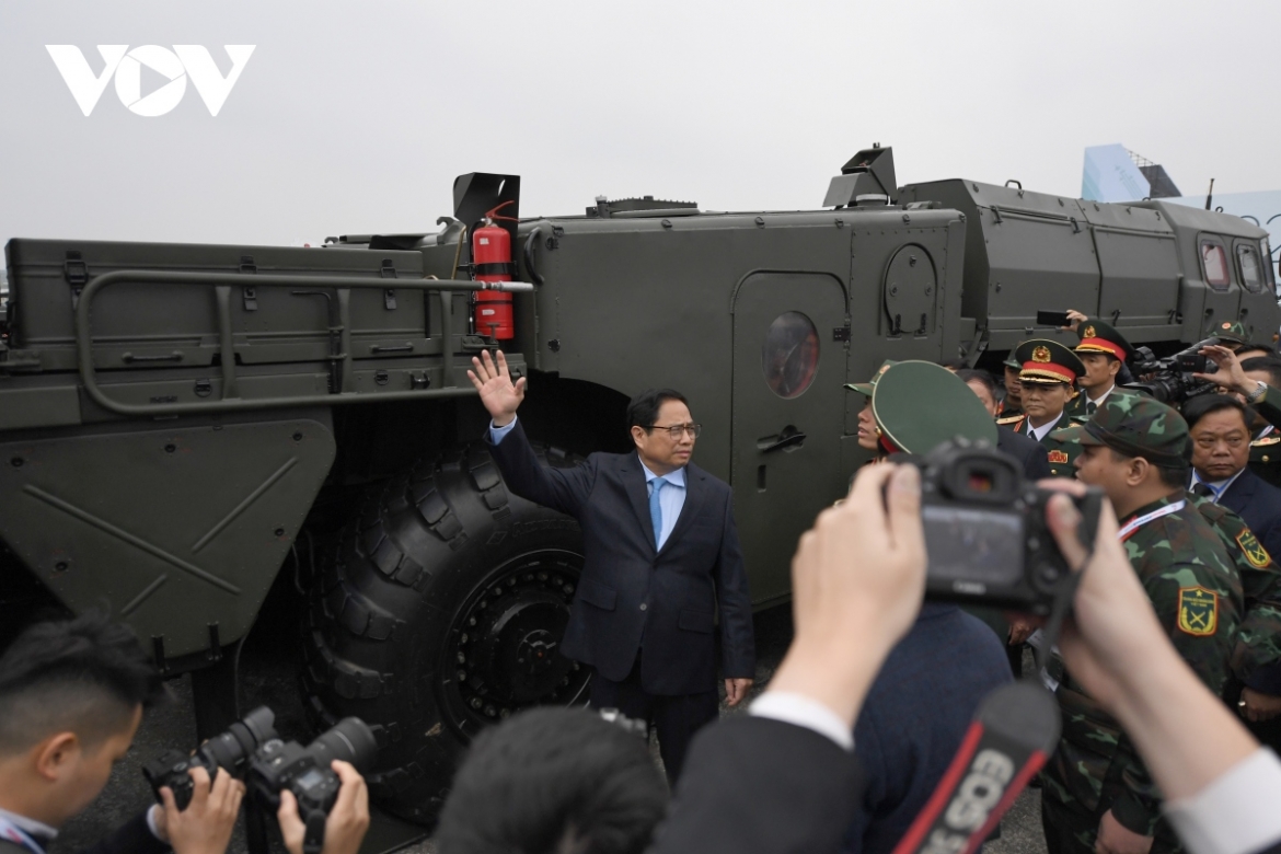 A scud ballistic missile defense system is on display.