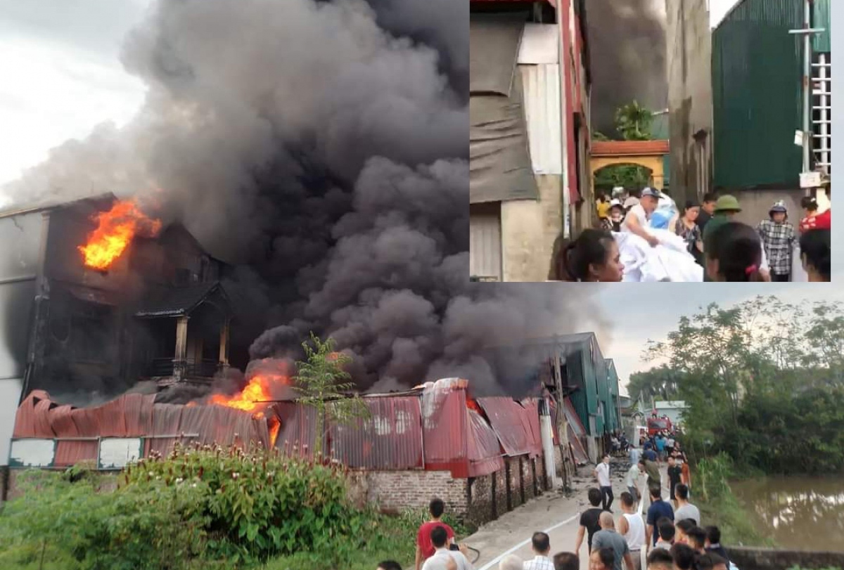 A 29-year-old mother and her two children aged four and five are found dead on September 10 after a bedding factory in Hanoi catches fire. The fire started at around 4:30 p.m. at a bedding showroom and warehouse in Thanh Van commune of Thanh Oai district. It then spread to the factory nearby.