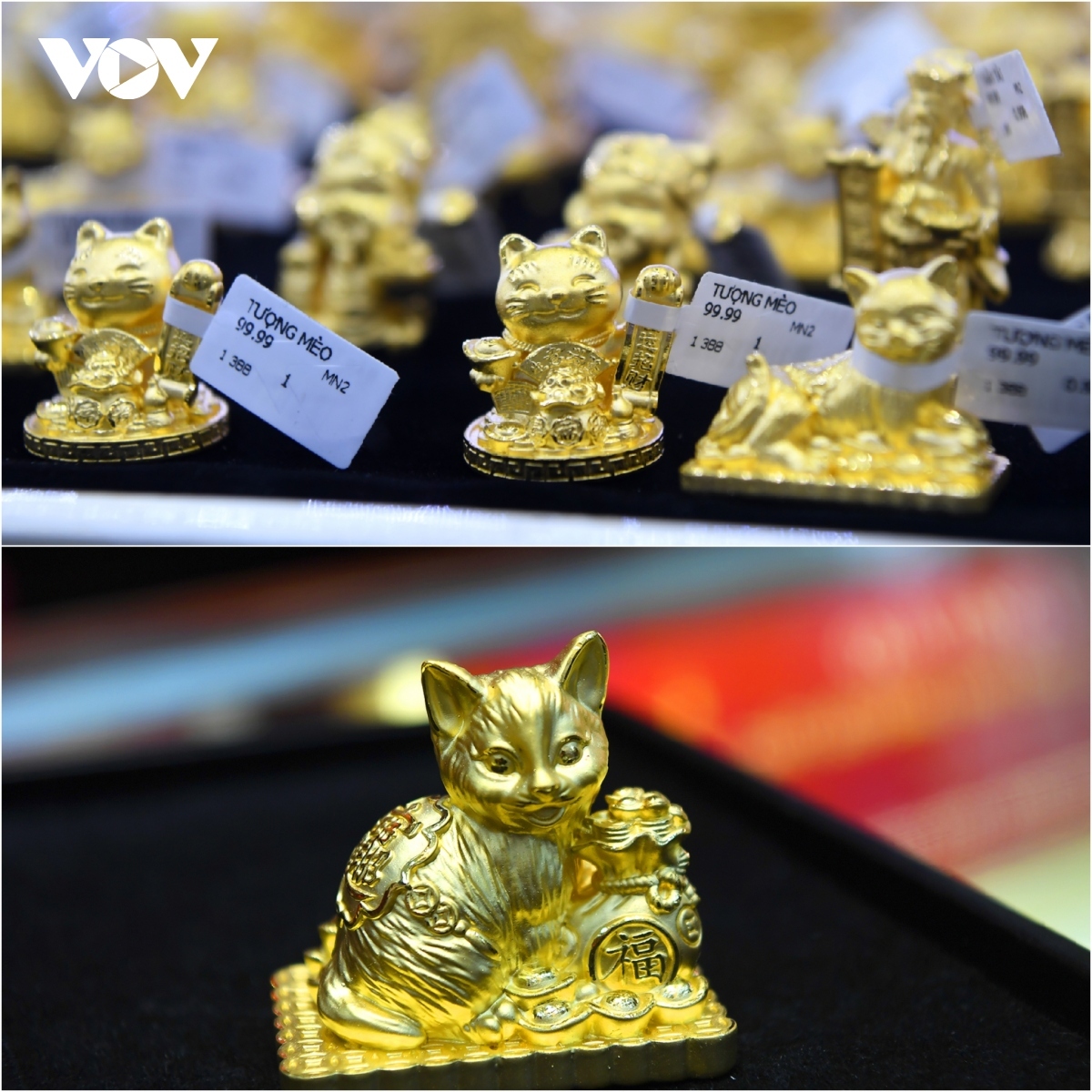 Many people choose to buy gold cat figurines this year on the occasion of the God of Wealth Day.