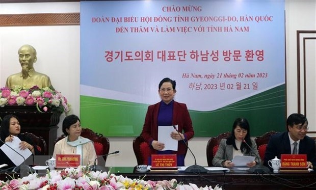 Secretary of the provincial Party Committee Le Thi Thuy speaks at the event.