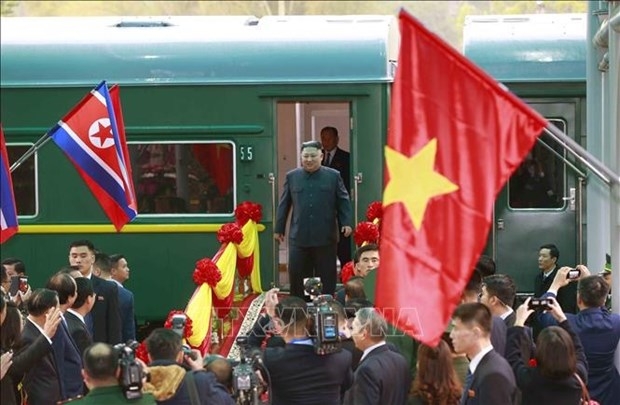 Chairman of the Workers' Party of Korea (WPK) and the State Affairs Commission of the DPRK Kim Jong-un is welcomed at Dong Dang station, Lang Son province, on the occasion of his official friendship visit to Vietnam in 2019. (Photo: VNA)