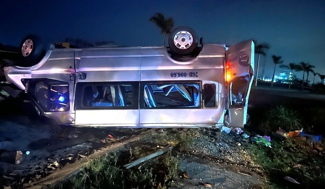 The van has turned upside down after the crash. (Photo: TPO)..