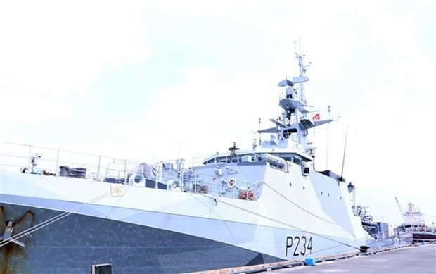 HMS Spey, the British Royal Navy’s offshore patrol vessel, arrives at Ho Chi Minh City’s port (Photo: VNA)
