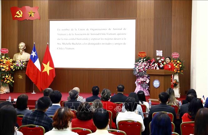 The Vietnam Union of Friendship Organisation (VUFO) president Nguyen Phuong Nga reviews major milestones in Vietnam - Chile relations. (Photo: VNA)