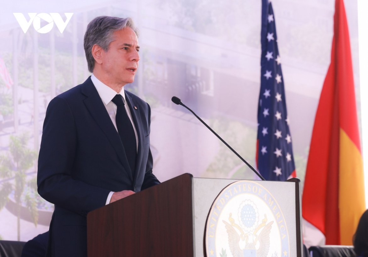 US Secretary of State Antony Blinken speaks at the event