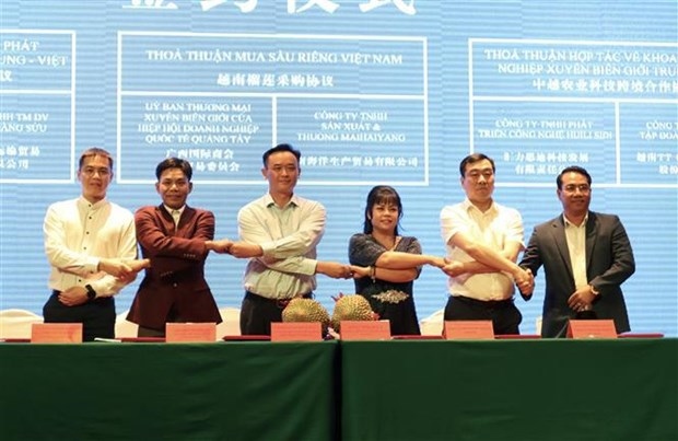 Representatives from Vietnamese and Chinese enterprises sign cooperation agreements at the conference.