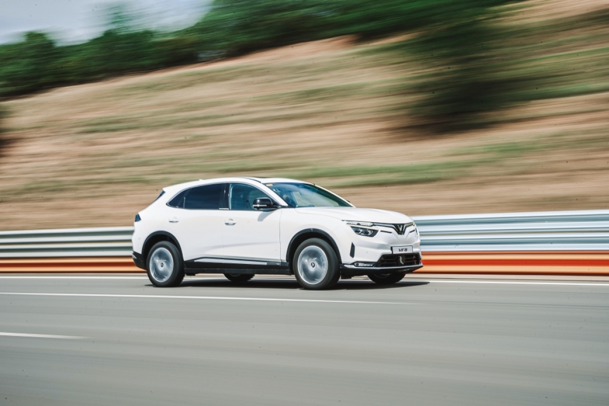 A VF 8 electric car hitting the road.