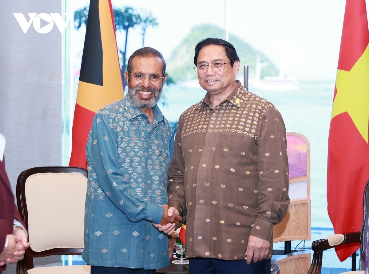 Prime Minister Pham Minh Chinh (R) and his Timor-Leste counterpart Taur Matan