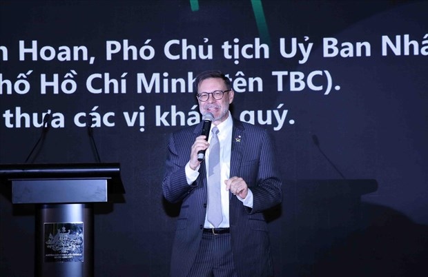 Australian Ambassador to Vietnam Andrew Goledzinowski speaks at the event.