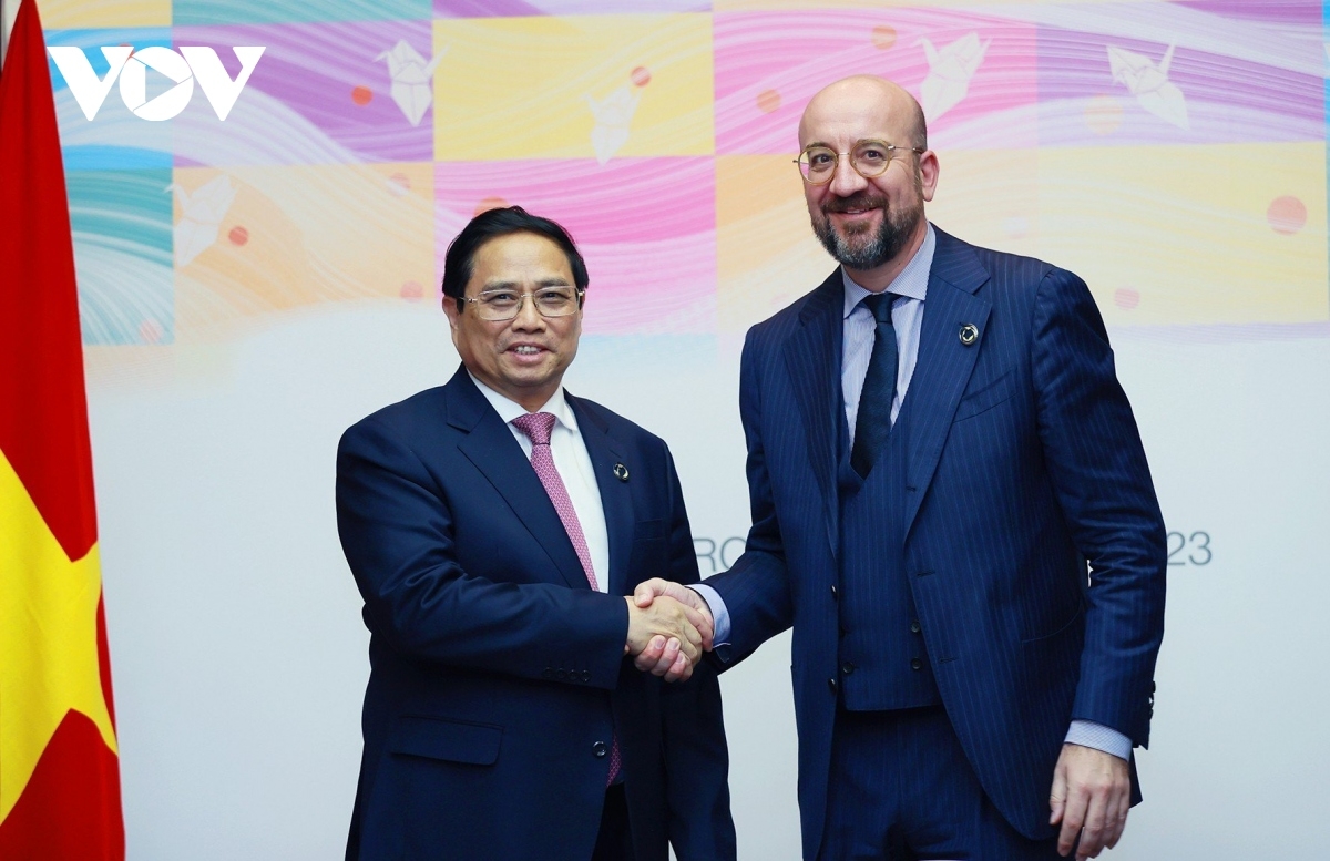 Prime Minister Pham  Minh Chinh and President of the European Council (EC) Charles Michel. 