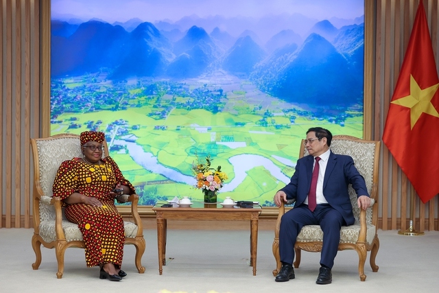 Prime Minister Pham Minh Chinh (R) and WTO Director-General Ngozi Okonjo-Iweal during their meeting in Hanoi on May 18. (Photo: VGP)