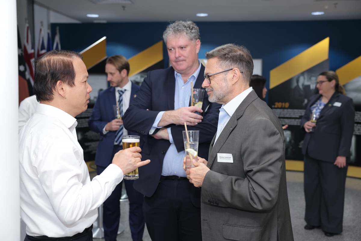 Hoang Thanh Tung, head of the Australia-Vietnam Parliamentary Friendship Group and Chair of the National Assembly Committee for Legal Affairs, with Australia's Ambassador Andrew Goledzinowski and Agriculture Counsellor, Tony Harman, at the gathering.