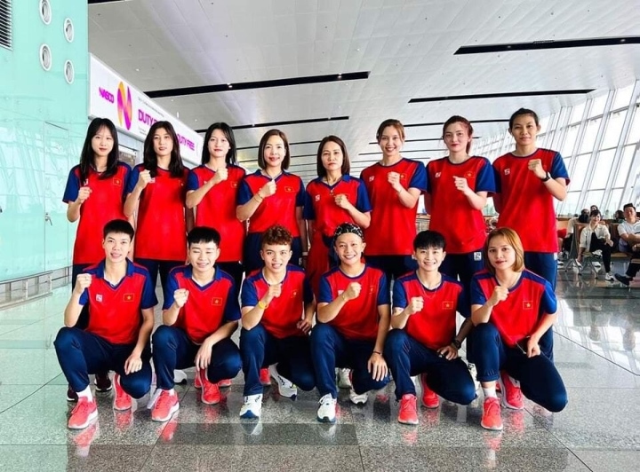 Members of the Vietnamese women's team of Sepak Takraw.