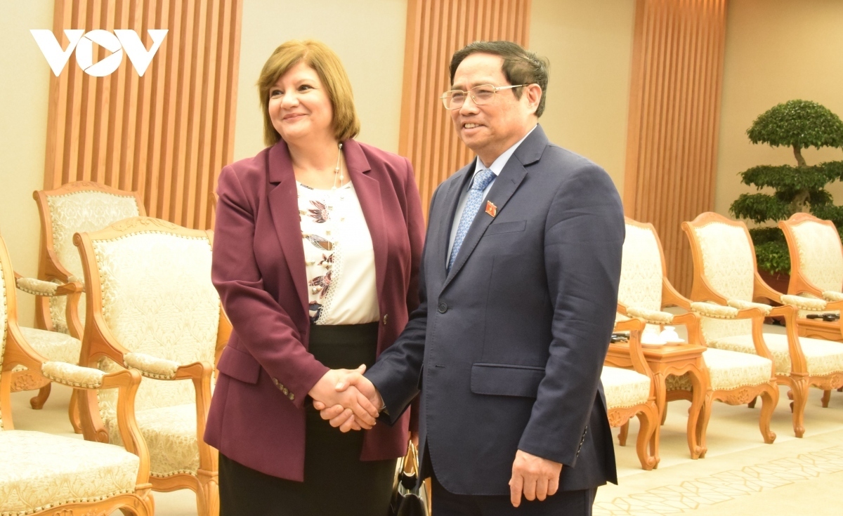 Egyptian Ambassador Amal Abdel Kader Elmorsi Salama and Vietnamese Prime Minister Pham Minh Chinh