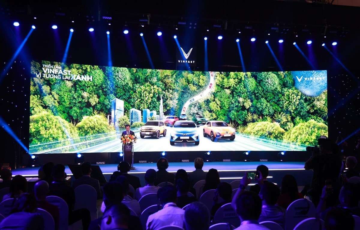 Three new EV models VF 3, VF 6, and VF 7 are introduced at the Hanoi exhibition.