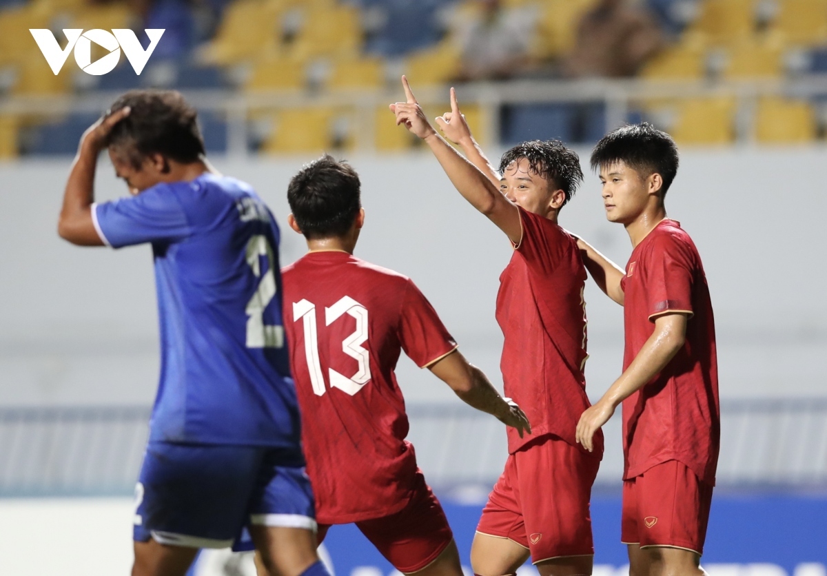 Huu Tuan celebrating his goal for Vietnam in an encounter against the Philippines on August 22.