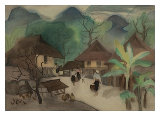 Silk painting "Landscape in Mai Chau" by Le Kim My