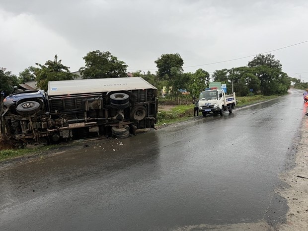 The scene of a traffic accident in Ngok Bay commune of Kon Tum city, the Central Highlands province of Kon Tum, on July 5