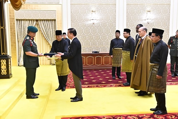 Vietnamese Ambassador Dinh Ngoc Linh presents his credentials to Malaysian King Abdullah Sultan Ahmad Shah (Photo: VNA)