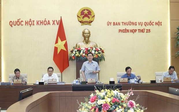 NA Chairman Vuong Dinh Hue speaks at the session. (Photo: VNA)