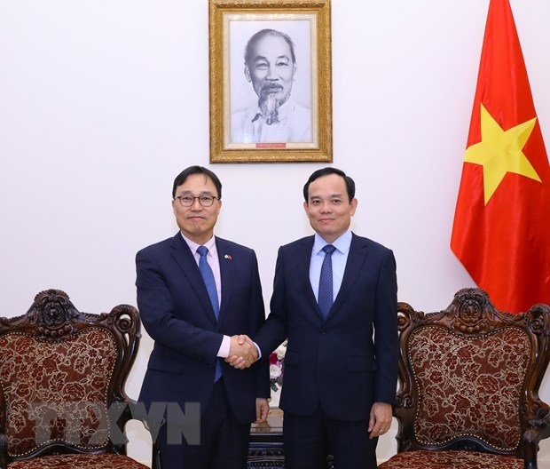 Deputy Prime Minister Tran Luu Quang (R) and RoK Ambassador Choi Youngsam (Photo: VNA)