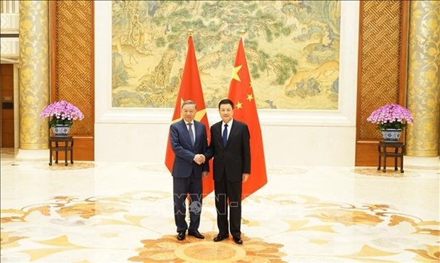 Minister of Public Security Gen. To Lam (L) and Chinese  Minister of Public Security Wang Xiaohong (Photo: VNA)