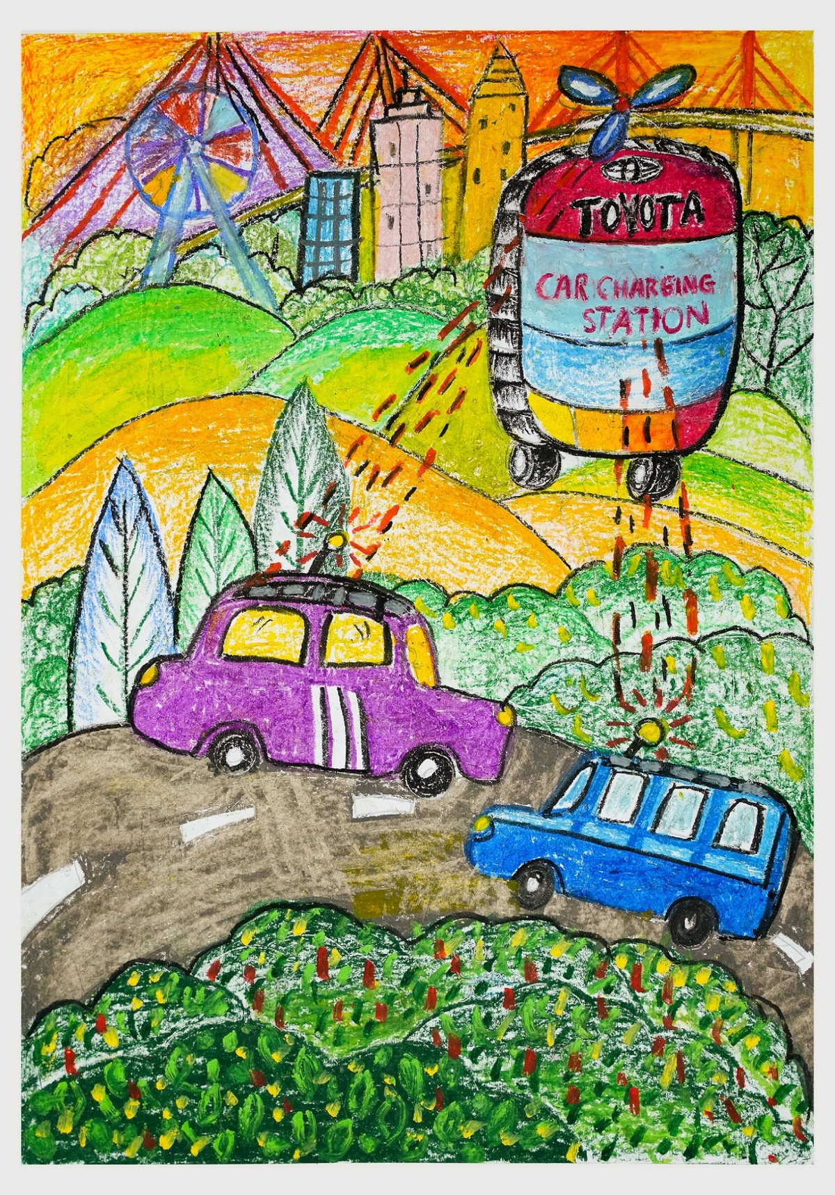 A drawing that wins the first prize at Toyota Dream Car Art Contest last year. (Photo courtesy of Toyota Vietnam)
