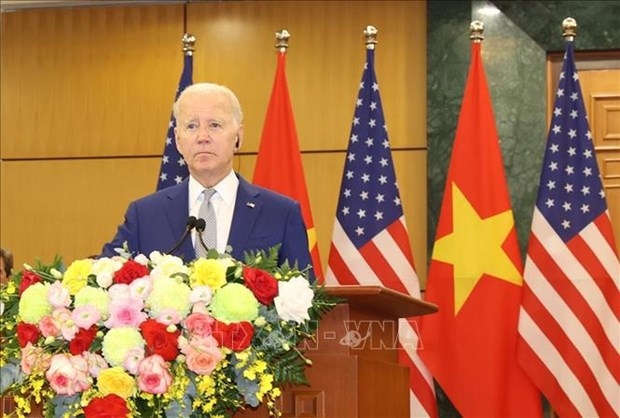 US President Joe Biden at the press conference following talks between him and Party General Secretary Nguyen Phu Trong (Photo: VNA) 