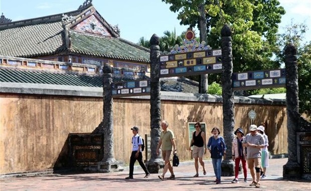 Foreign tourists visit Hue Imperial Citadel in Thua Thien-Hue province