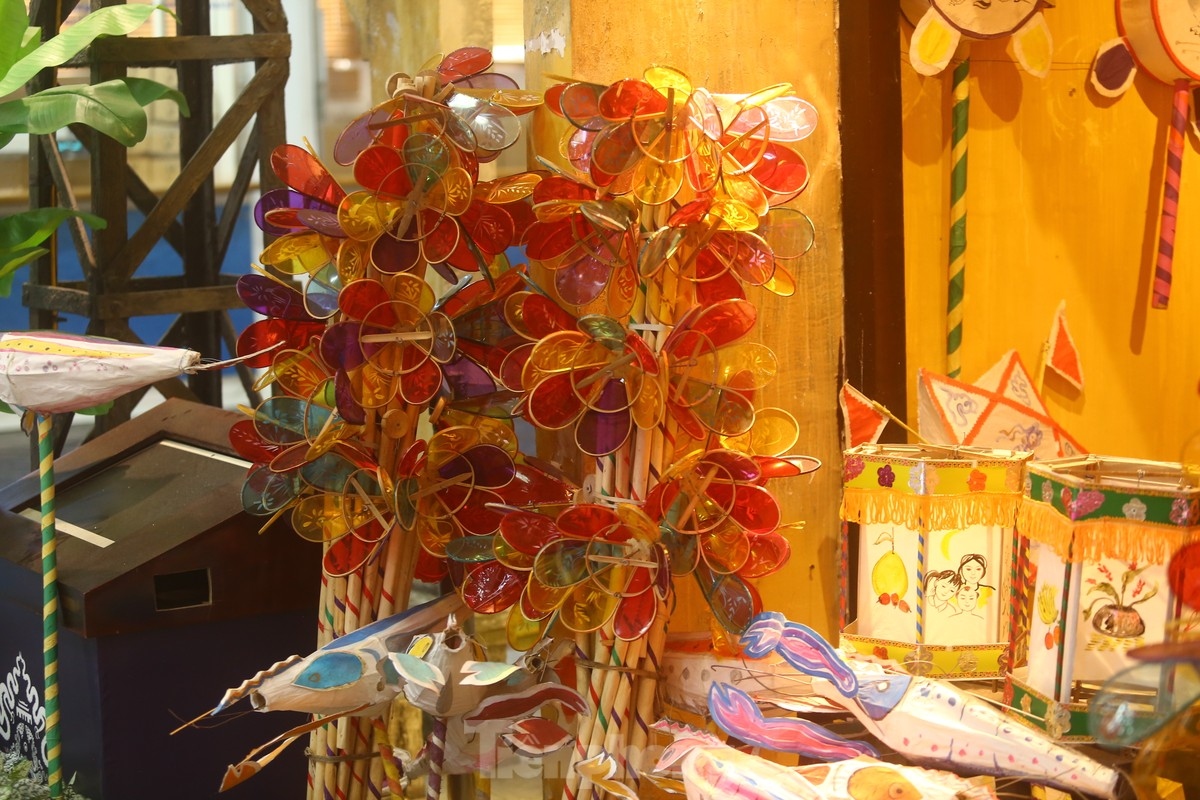 Multi-coloured lanterns are put on display.