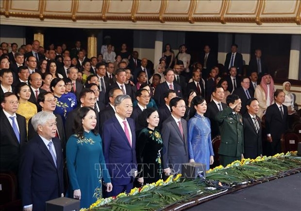 President Vo Van Thuong, his wife and delegates attend the celebration. (Photo: VNA)