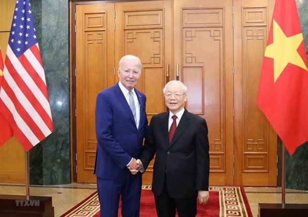 Party General Secretary Nguyen Phu Trong receives US President Joe Biden. (Photo: VNA)