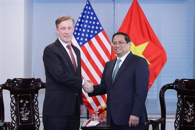 Prime Minister Pham Minh Chinh (R) and US National Security Advisor Jake Sullivan. (Photo: VNA)