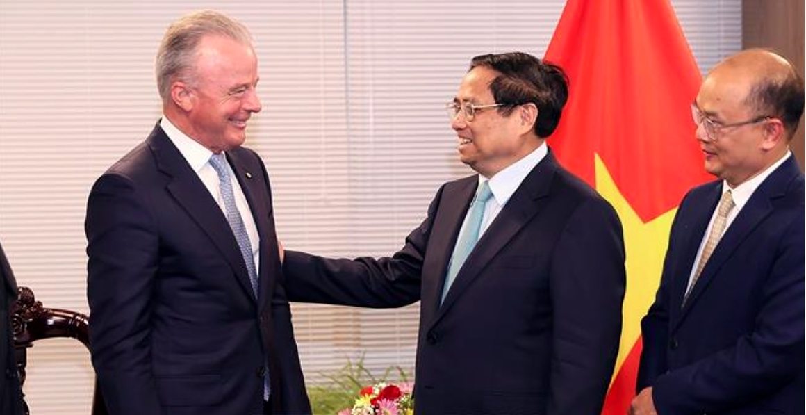 Vietnamese Prime Minister Pham Minh Chinh meets Brendan Nelson AO, senior vice president of The Boeing Company and president of Boeing Global in New York on September 21