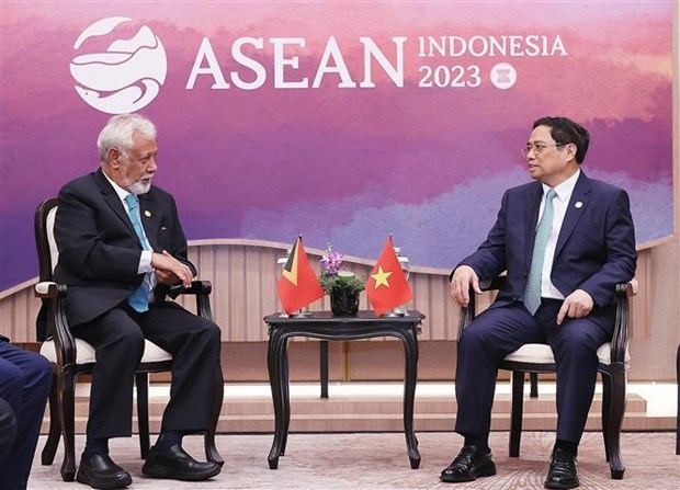 Prime Minister Pham Minh Chinh (right) and his Timor Leste counterpart Xanana Gusmao on September 5 (Photo: VNA) 