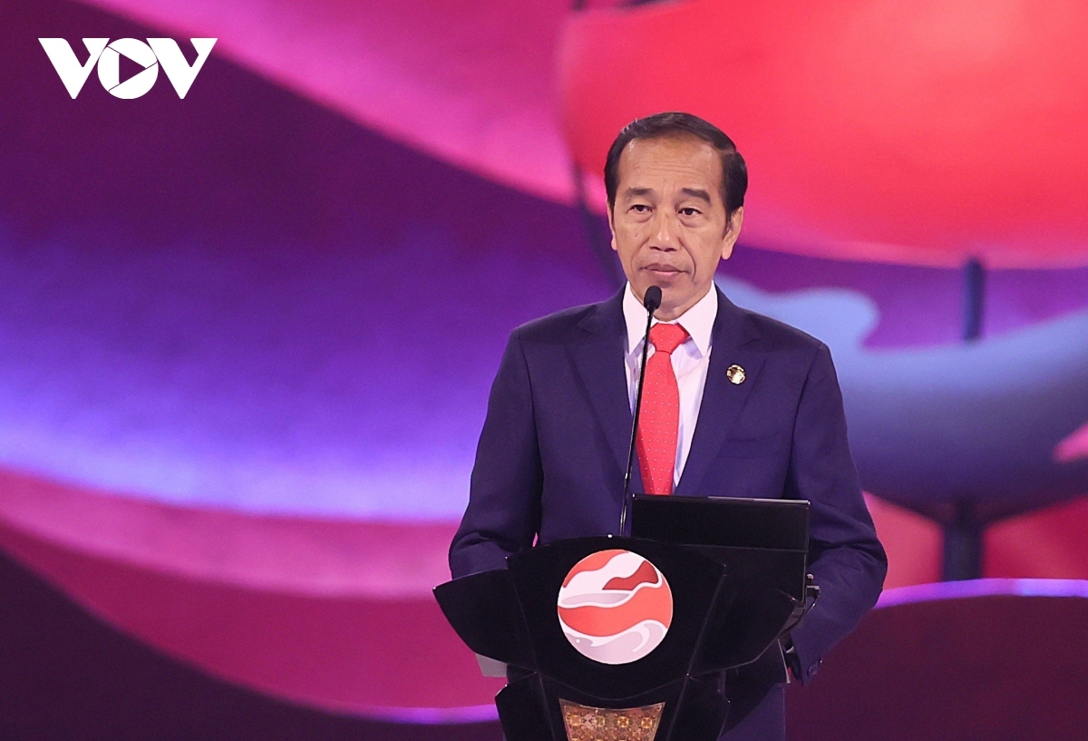 Indonesian President Joko Widodo speaks at the event