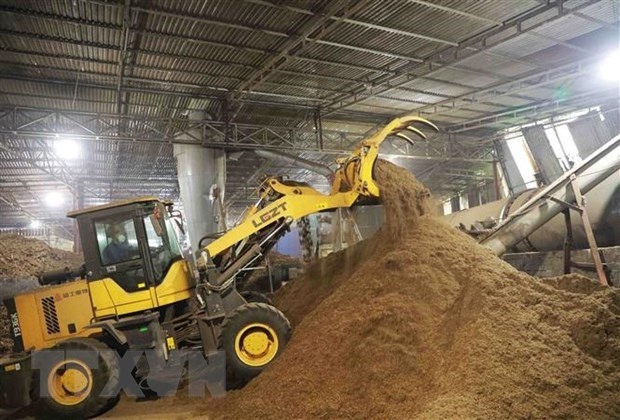 At a wood pellet processing factory in Thai Nguyen