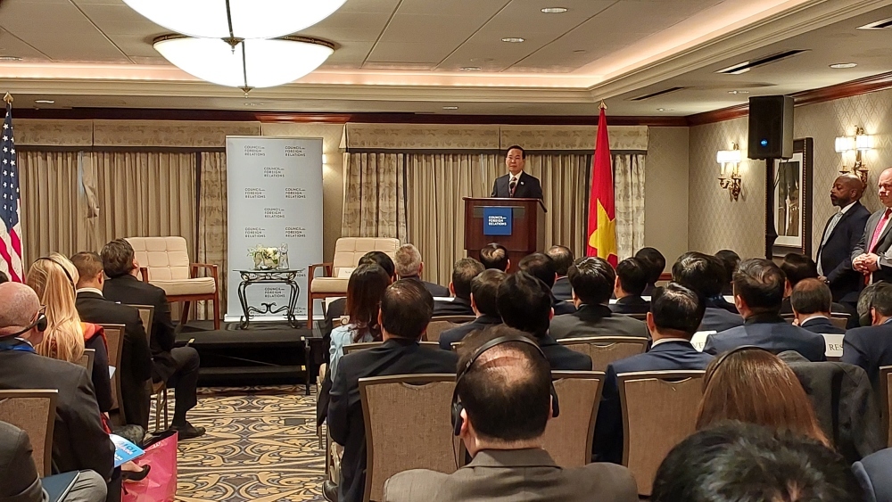 State President Vo Van Thuong addresses scholars at the Council on Foreign Relations