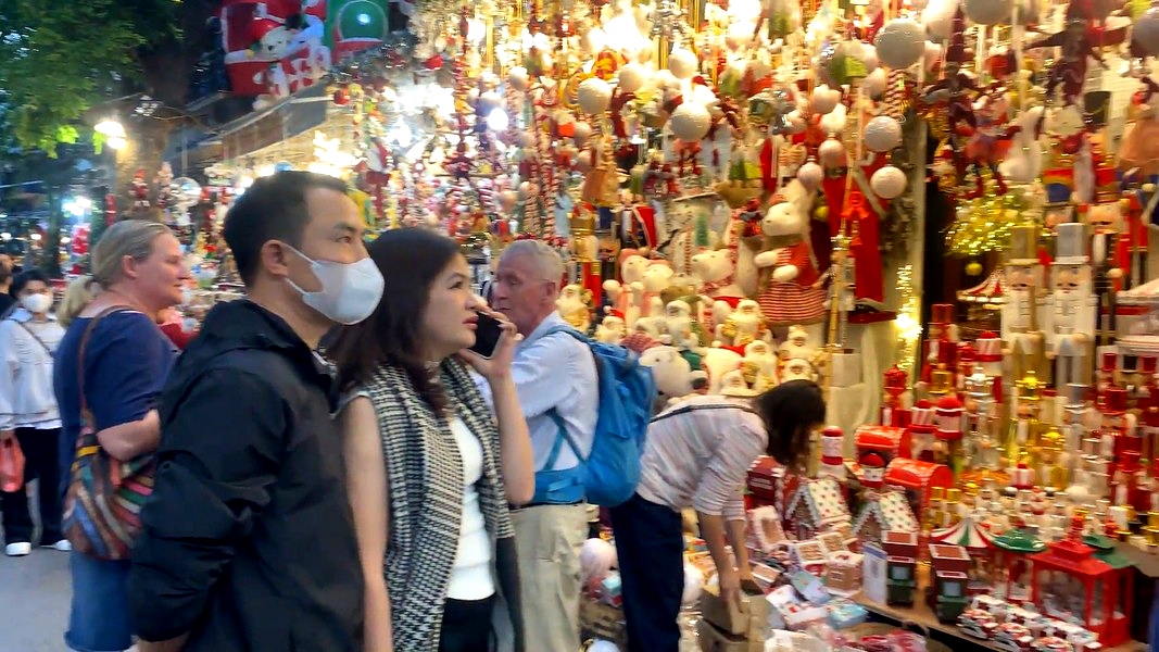 Each day the street is packed with people looking to purchase Christmas decorations.