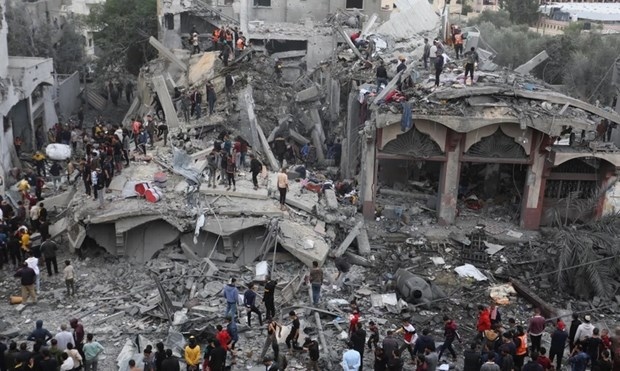 Destroyed buildings after Israel's attrack  in Rafah city, southern Gaza Strip (Photo: Xinhua/VNA)