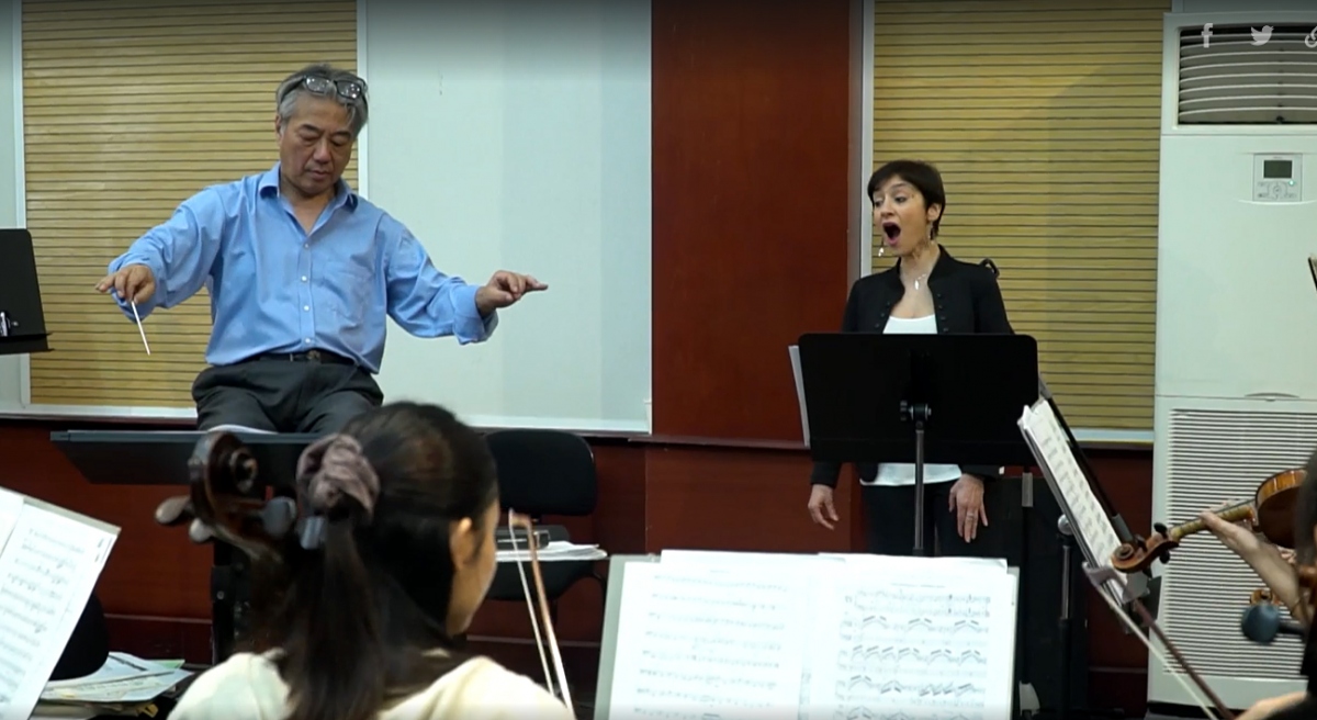 Italian soprano Angela Nisi is practising alongside the Vietnam National Symphony Orchestra for the Hanoi New Year concert on January 1, 2024