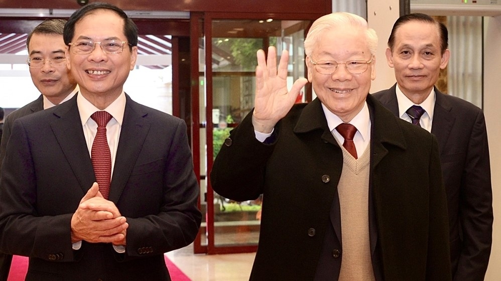  Party General Secretary Nguyen Phu Trong and Foreign Minister Bui Thanh Son come to the event