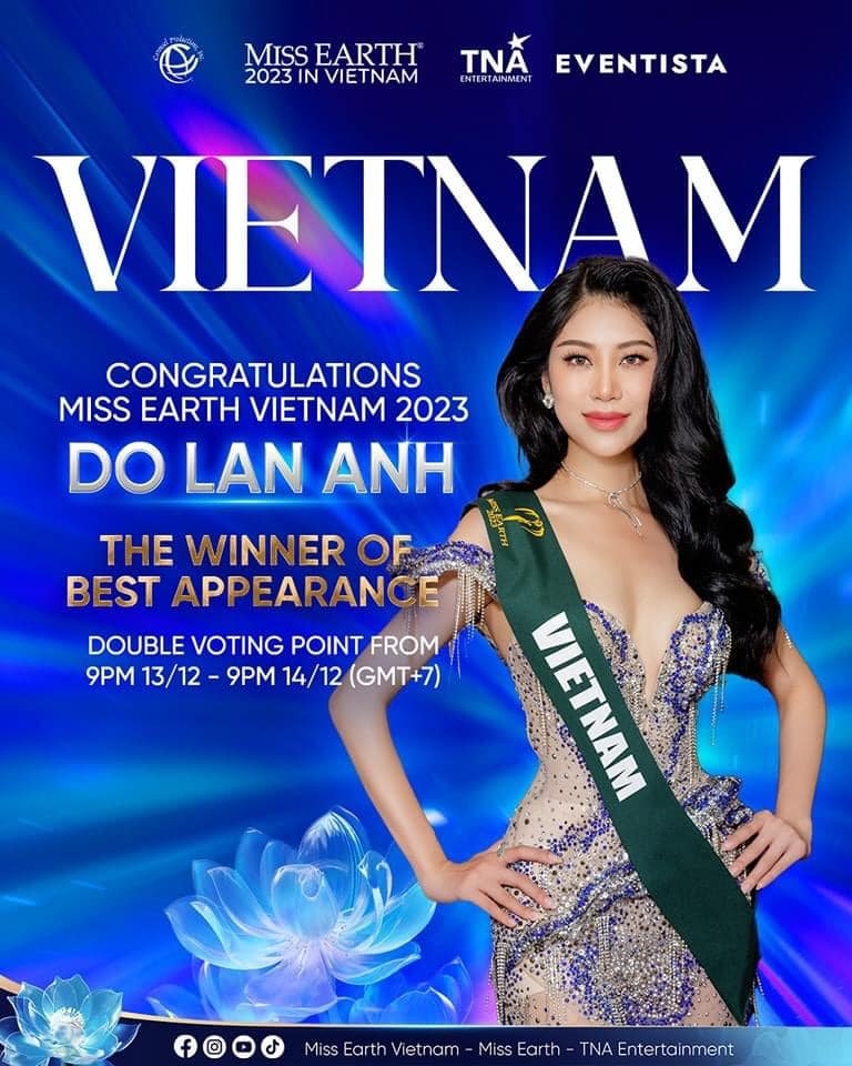 Vietnamese representative Do Thi Lan Anh wins Best Appearance award at Miss Earth 2023