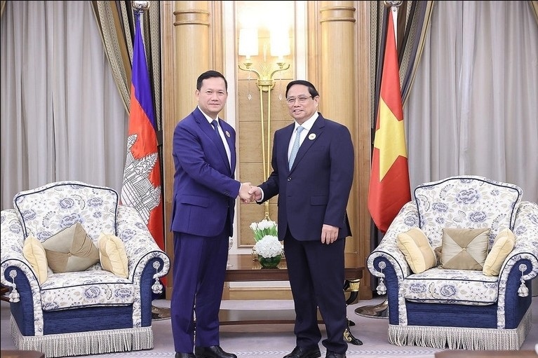 Cambodian Prime Minister Hun Manet (L) and his Vietnamese counterpart Pham Minh Chinh (Photo:VNA)