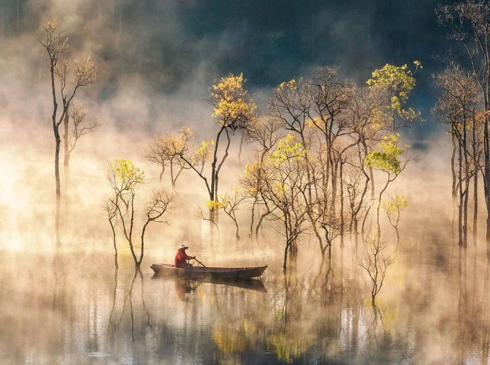 “Suong som tren ho” (Early morning fog on the lake surface) is snapped by Nguyen Hieu