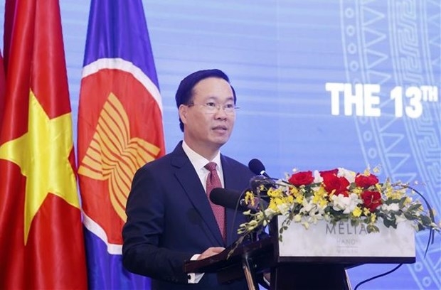President Vo Van Thuong addresses the 13th ASEAN - China Prosecutors-General Conference in Hanoi on December  (Photo: VNA)