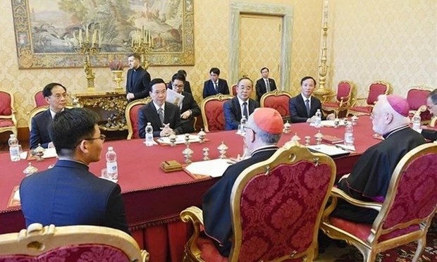At the meeting between President Vo Van Thuong and Cardinal Pietro Parolin, Secretary of State of the Vatican