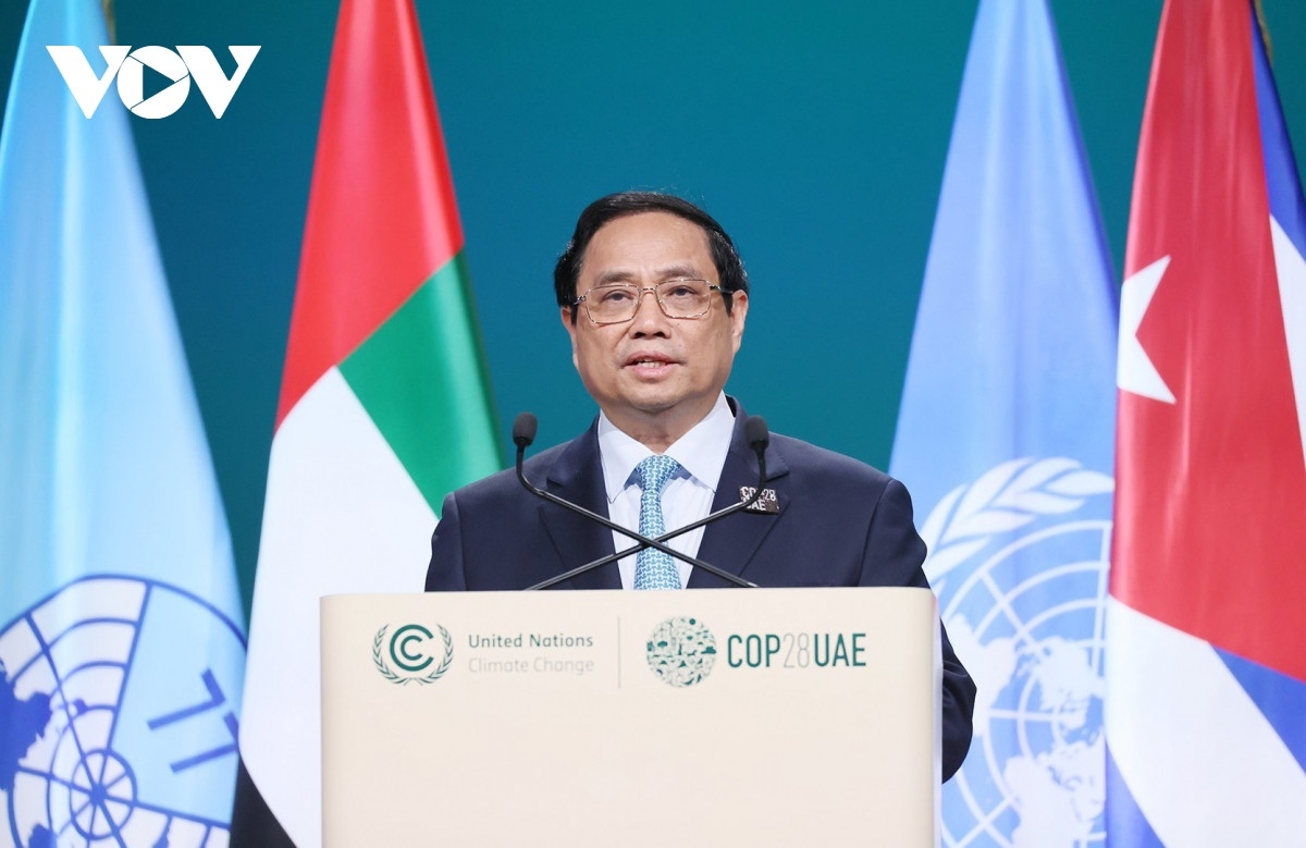 Vietnamese Prime Minister Pham Minh Chinh addresses the G77 summit on climate change in Dubai on December 2 (local time) as part of the COP28 conference