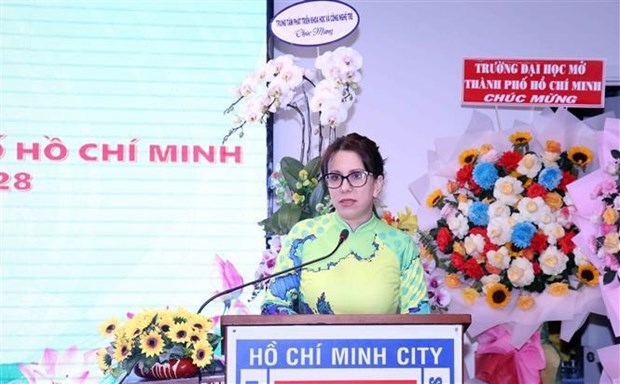 Cuban Consul General in HCM City Ariandne Feo Labrada speaks at the congress